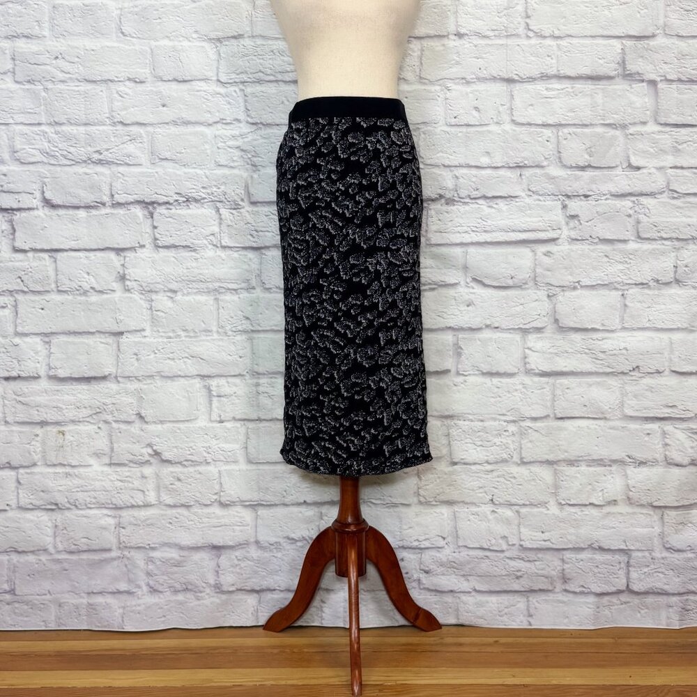 Oasis Black Abstract Metallic Knit Pencil Skirt